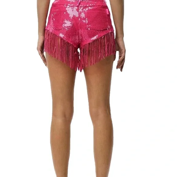 NWOT Adidas x IVY PARK Triple Pink Sequin Shorts with Fringe, size S - Picture 5 of 8